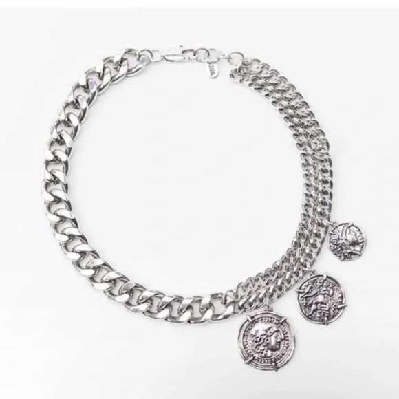 Zara Jewelry - Zara coin necklace silver tone Cuban chunky link new with tags